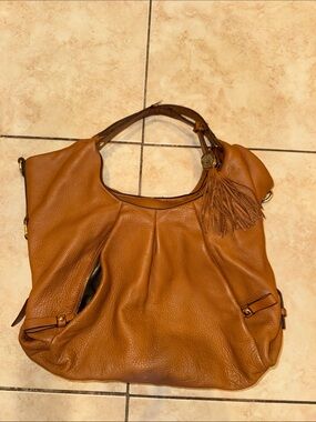 Vince Camuto Tan Pebbled Leather Hobo with Tassel Charm